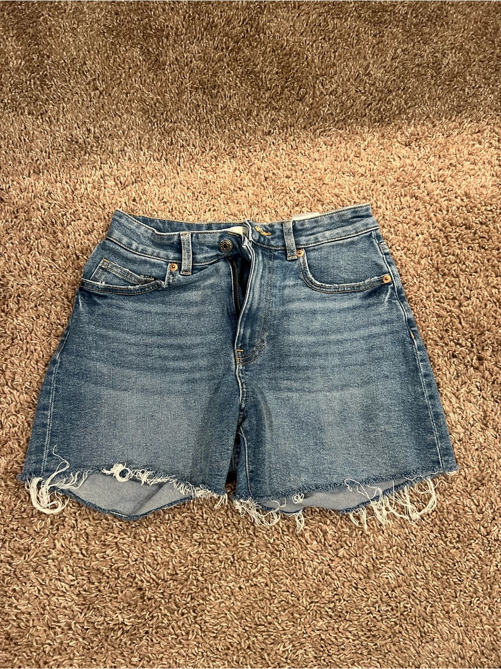 H&M Medium Blue Frayed Hem Denim Shorts